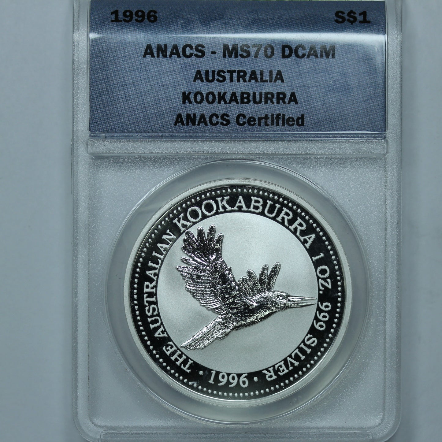 1996 $1 Australia Kookaburra 1 oz Silver - ANACS MS70 DCAM Deep Cameo