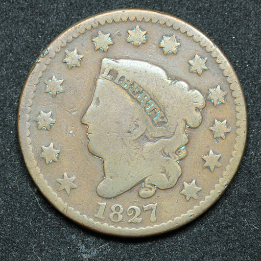 1827 Matron Coronet Head Large Cent 1C Penny