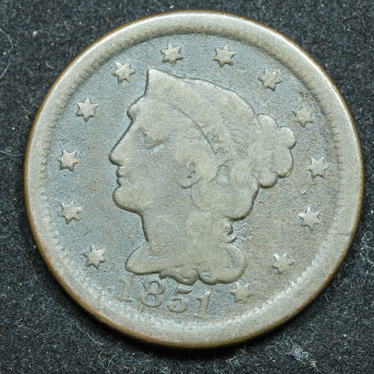 1851 Large Cent Penny 1C Braided Hair Cent