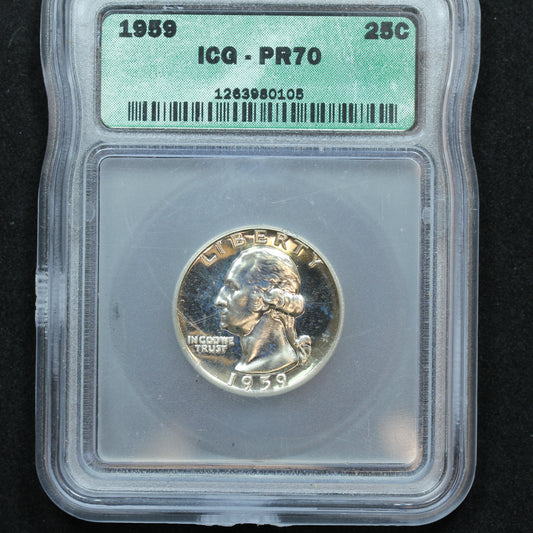 1959 (Philadelphia) 25c Silver Washington Quarter - ICG PR 70