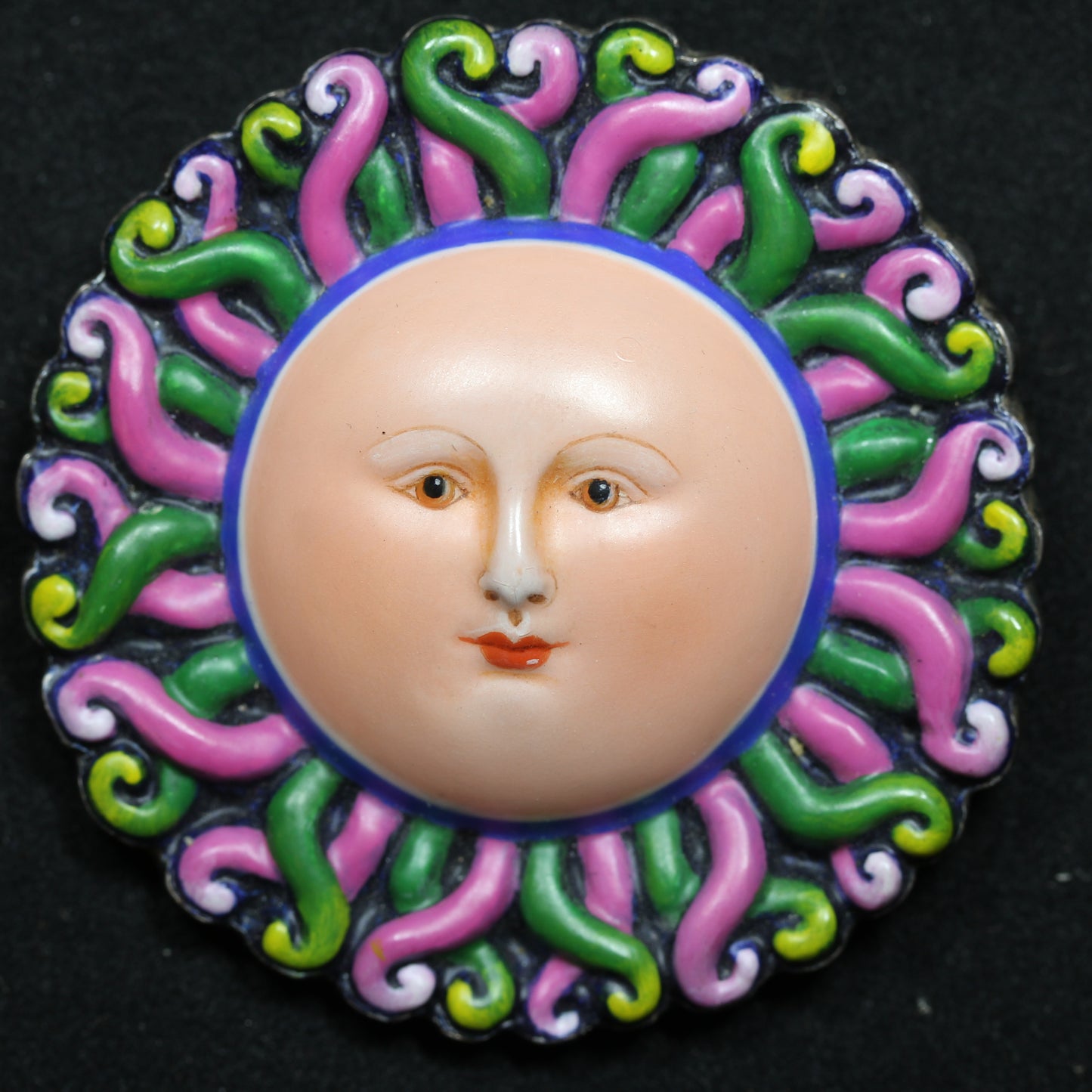 Sergio Bustamante Sterling Silver Sun Face Pendant Pin Brooch