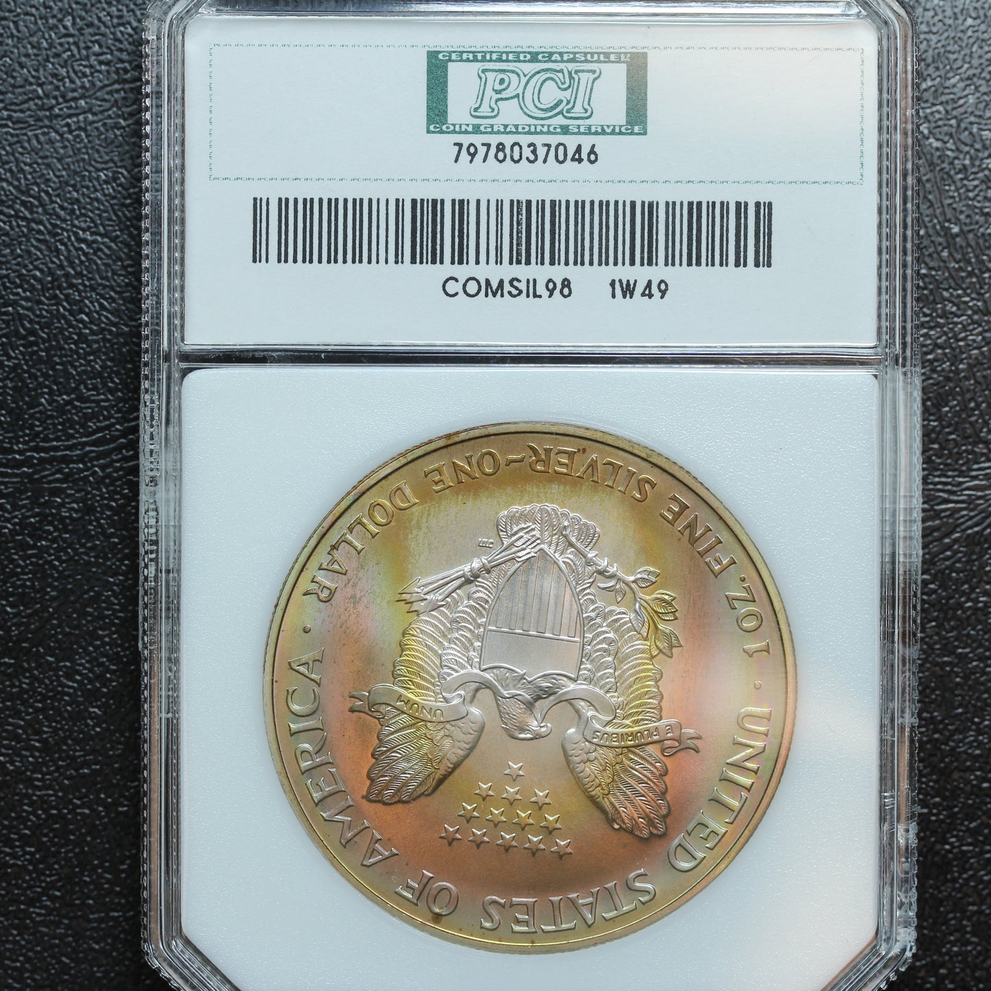 1998 American Silver Eagle Gorgeous Rainbow Toning in Holder