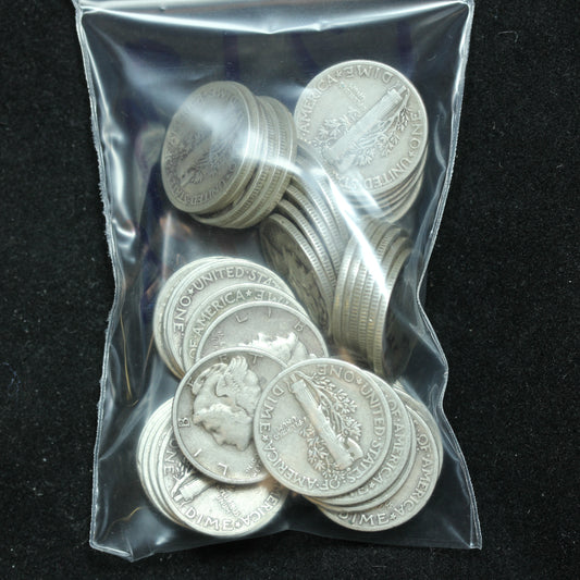 Roll of Mercury Dimes - $5 Face Value - 50 Dimes Avg Circ No Culls