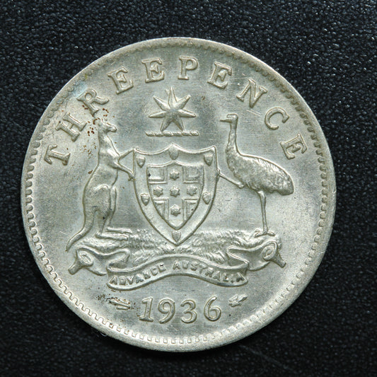 1936 Australian 3 Three Pence Silver Coin - KM# 24