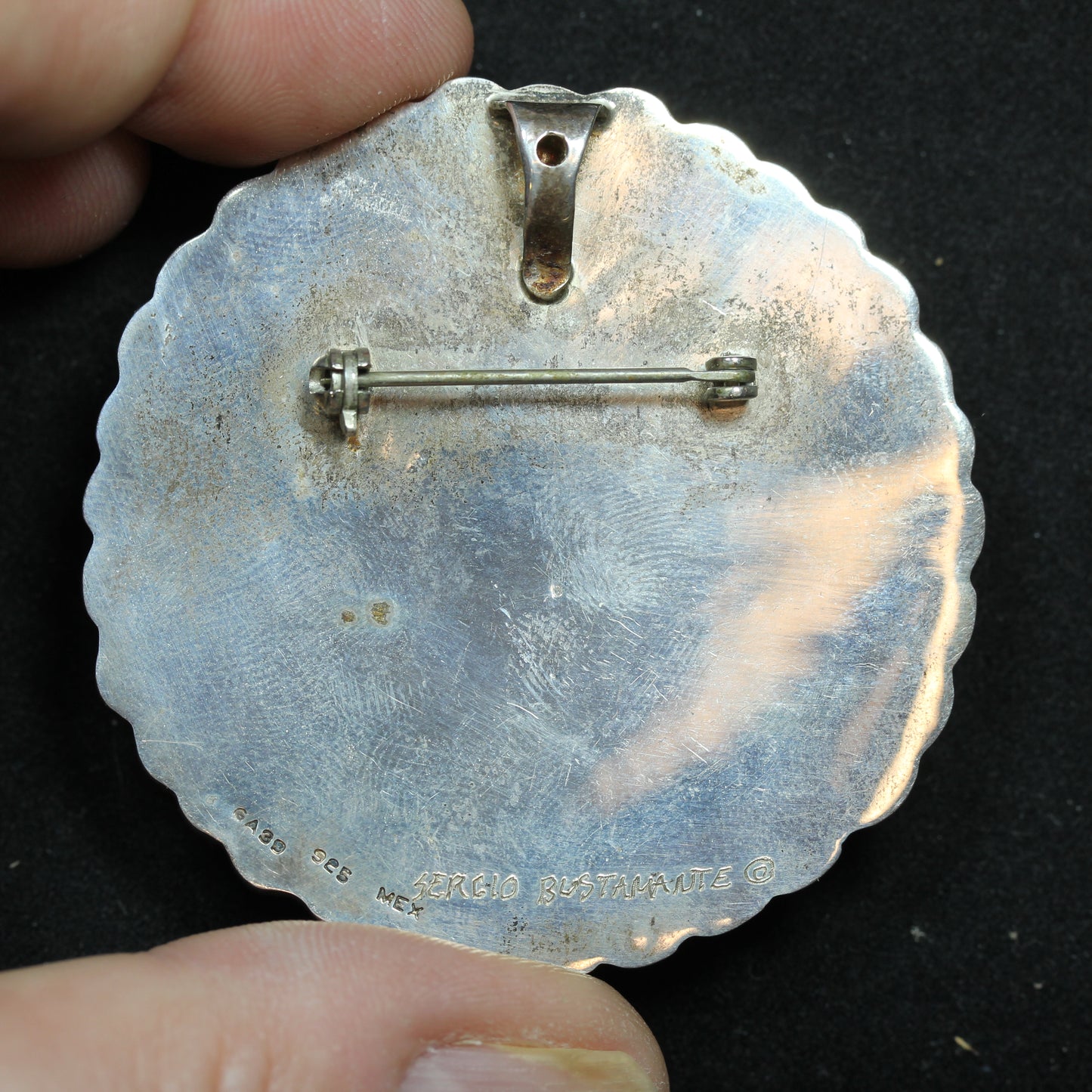Sergio Bustamante Sterling Silver Sun Face Pendant Pin Brooch
