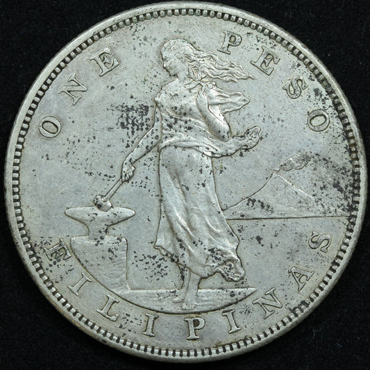 1903 S 1 One Peso Philippines Silver Coin - KM# 168
