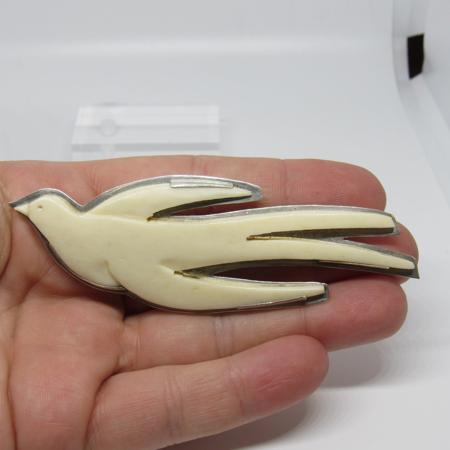 Great Falls Metal Works GFMW White Onyx? Flying Bird Brooch