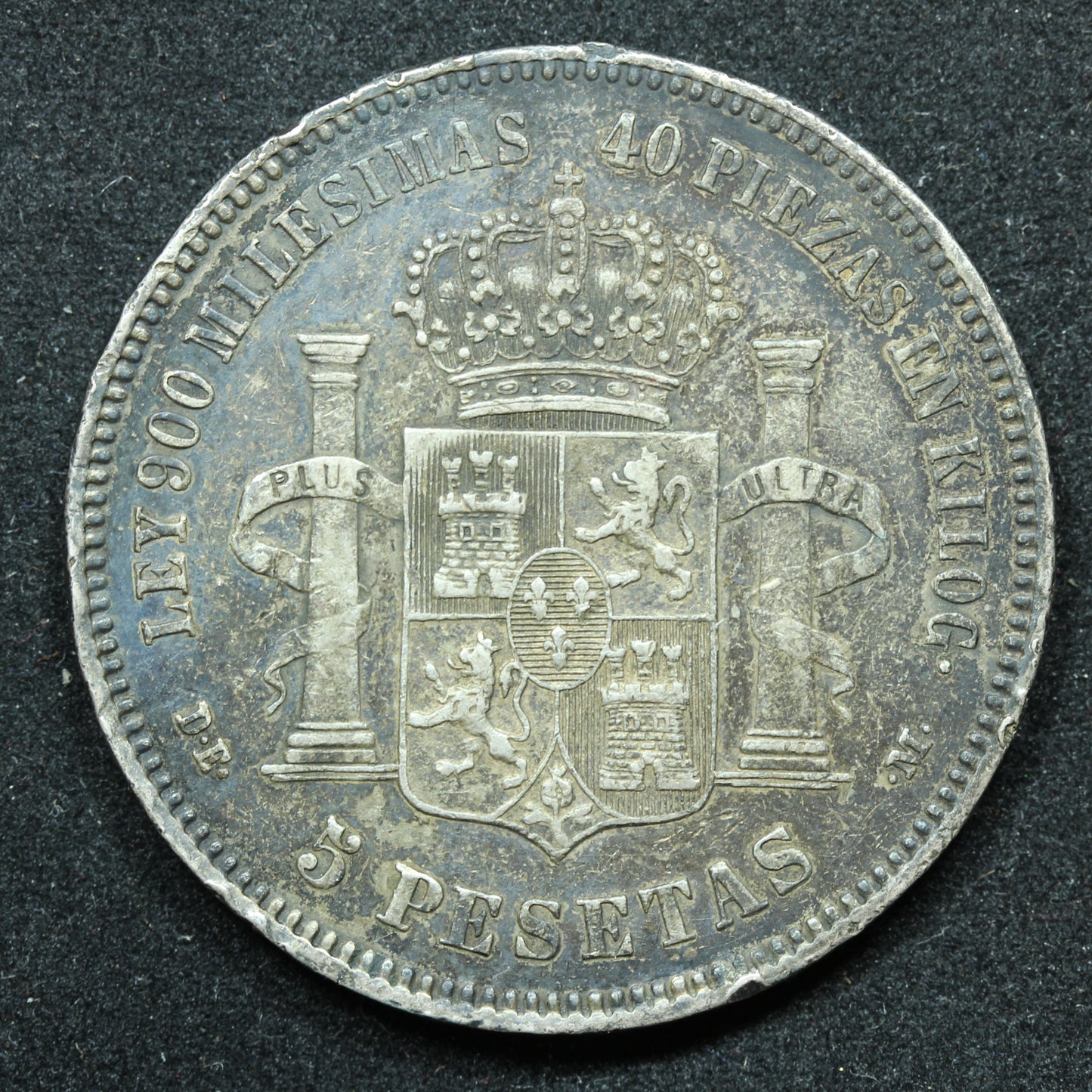 1876 5 Pesetas DE M Spain Silver Coin - ALFONSO XII - KM# 671