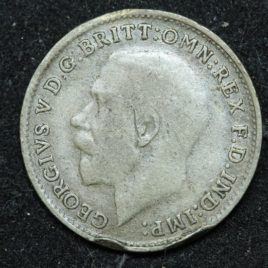 1921 Great Britain 3 Pence Threepence .500 Fine Silver KM#813a