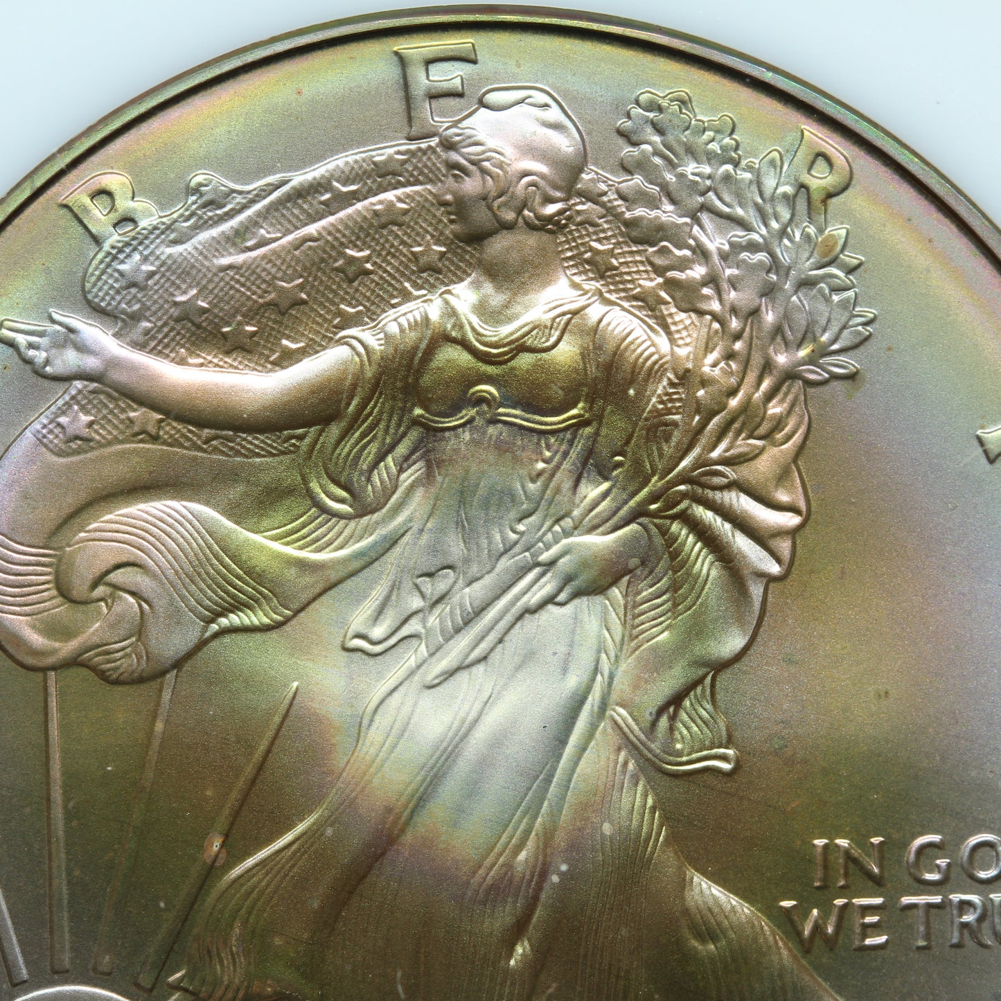 1998 American Silver Eagle Gorgeous Rainbow Toning in Holder