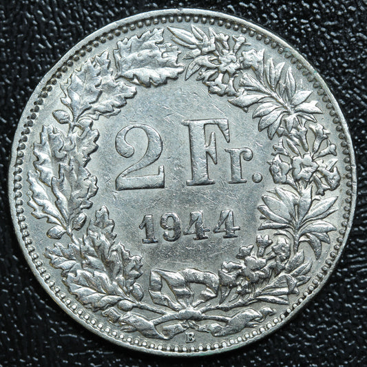 1944 B Switzerland 2 FRANC Silver KM#21