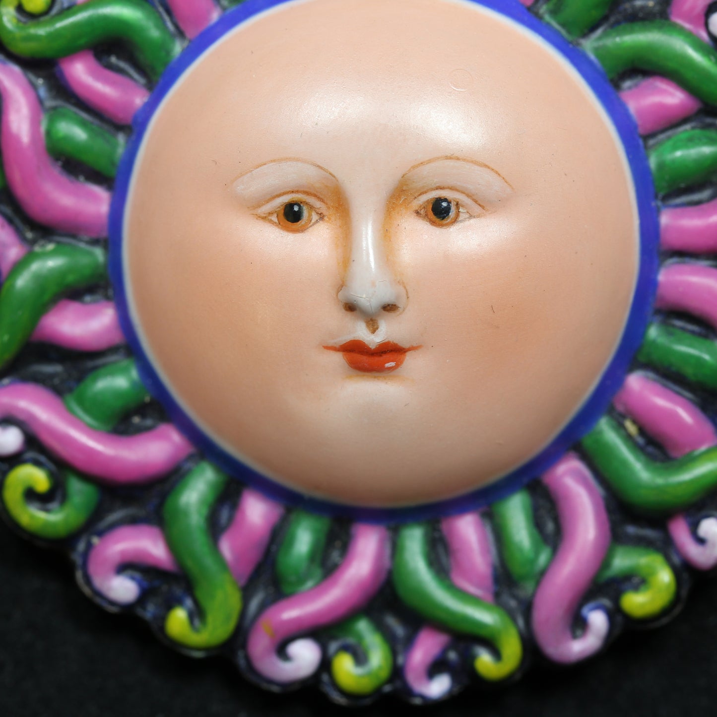 Sergio Bustamante Sterling Silver Sun Face Pendant Pin Brooch