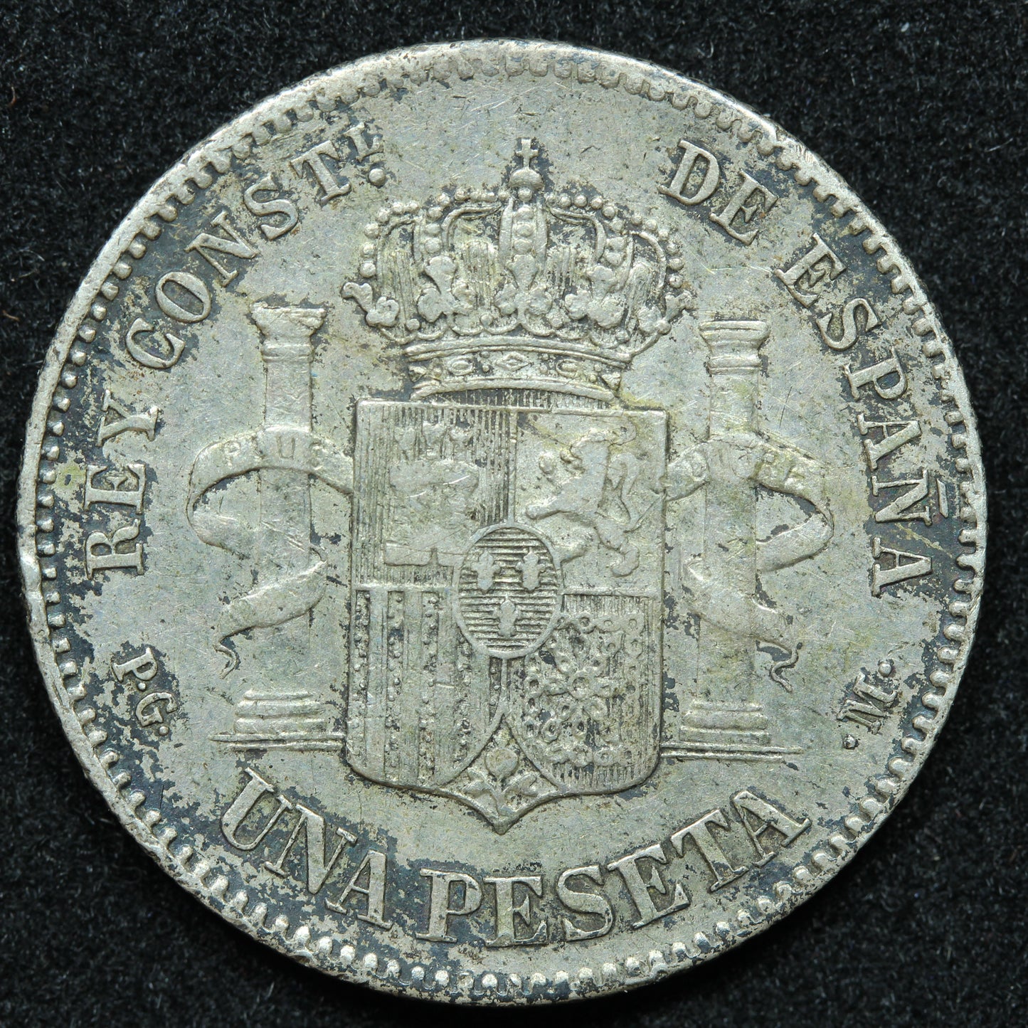 1891 Una Peseta PG M Spain Silver Coin - ALFONSO XIII - KM# 691