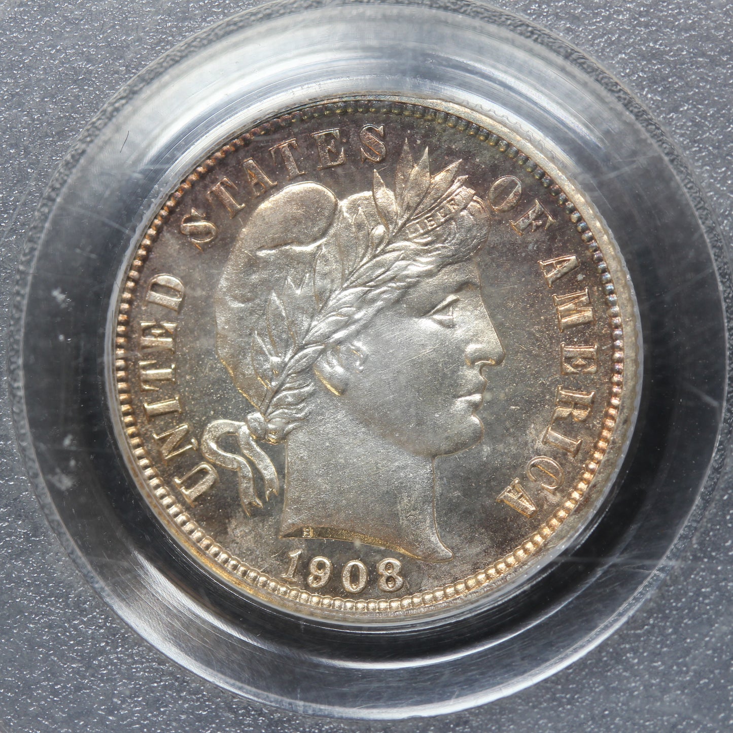 1908 Barber Dime 10c 90% Silver Proof - PCGS PR 65 - Old Green Label!