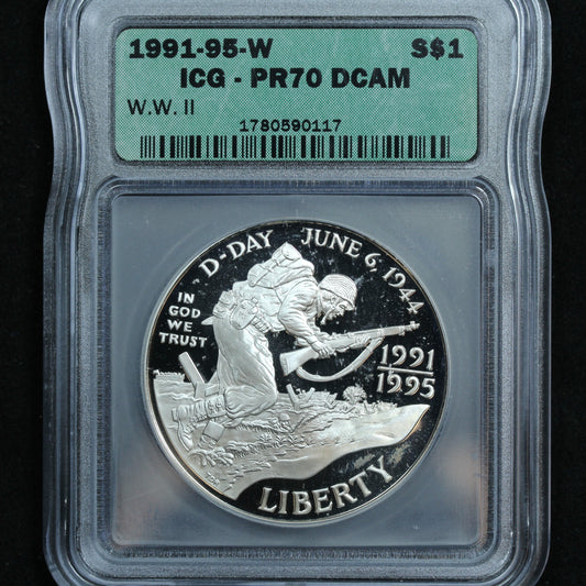1991-95 W $1 World War II Commemorative Silver $1 - ICG PR70 DCAM