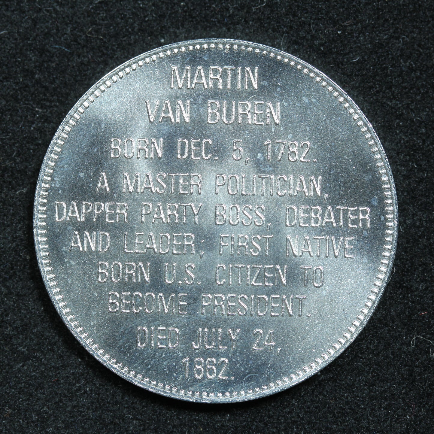 Franklin Mint Presidents Martin Van Buren 26 mm Sterling Silver Medal