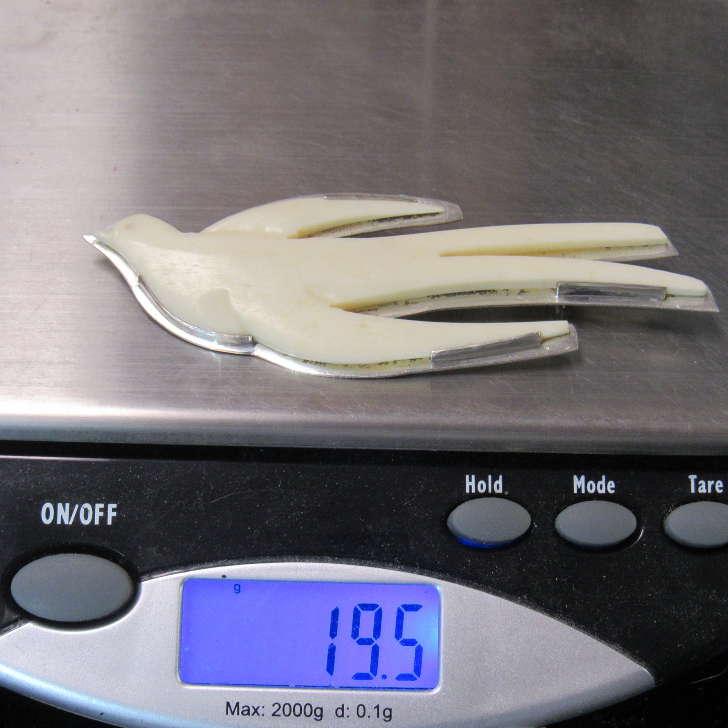 Great Falls Metal Works GFMW White Onyx? Flying Bird Brooch