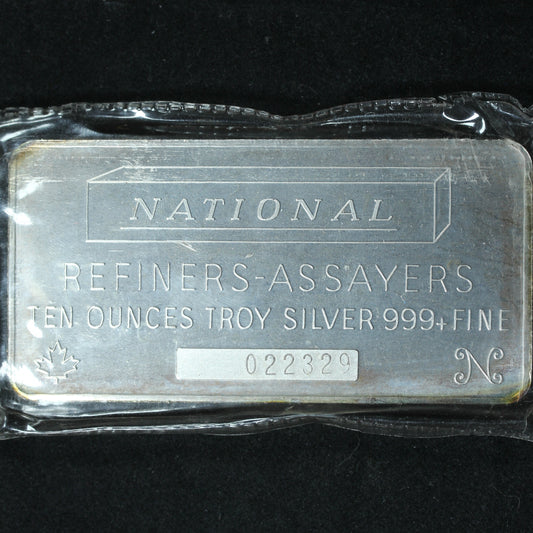 10 oz .999+ Fine Silver National Refiners-Assayers Silver Bar Ingot - #022329