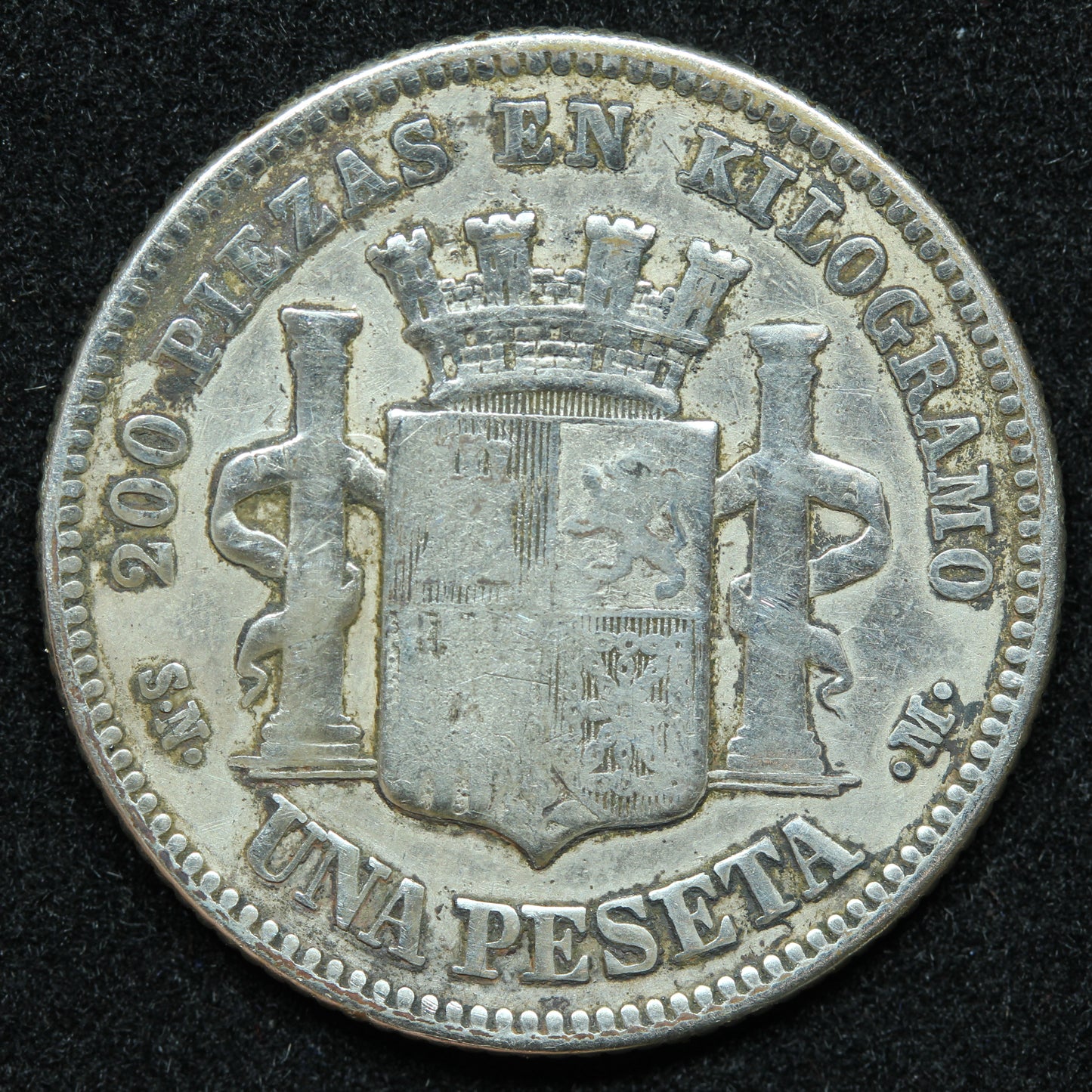 1869 Una Peseta SN M Spain Silver Coin - Seated Liberty - KM# 652