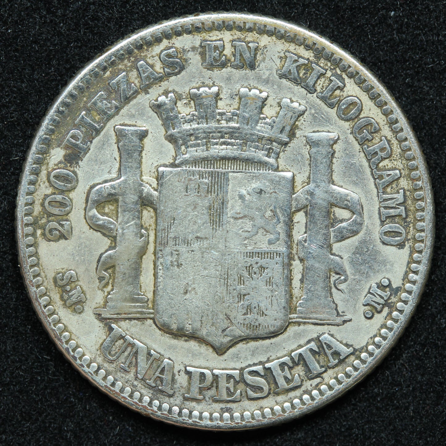 1869 Una Peseta SN M Spain Silver Coin - Seated Liberty - KM# 652