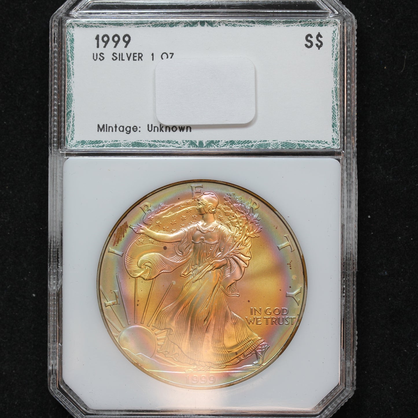 1999 American Silver Eagle Great Rainbow Toning PCI Holder