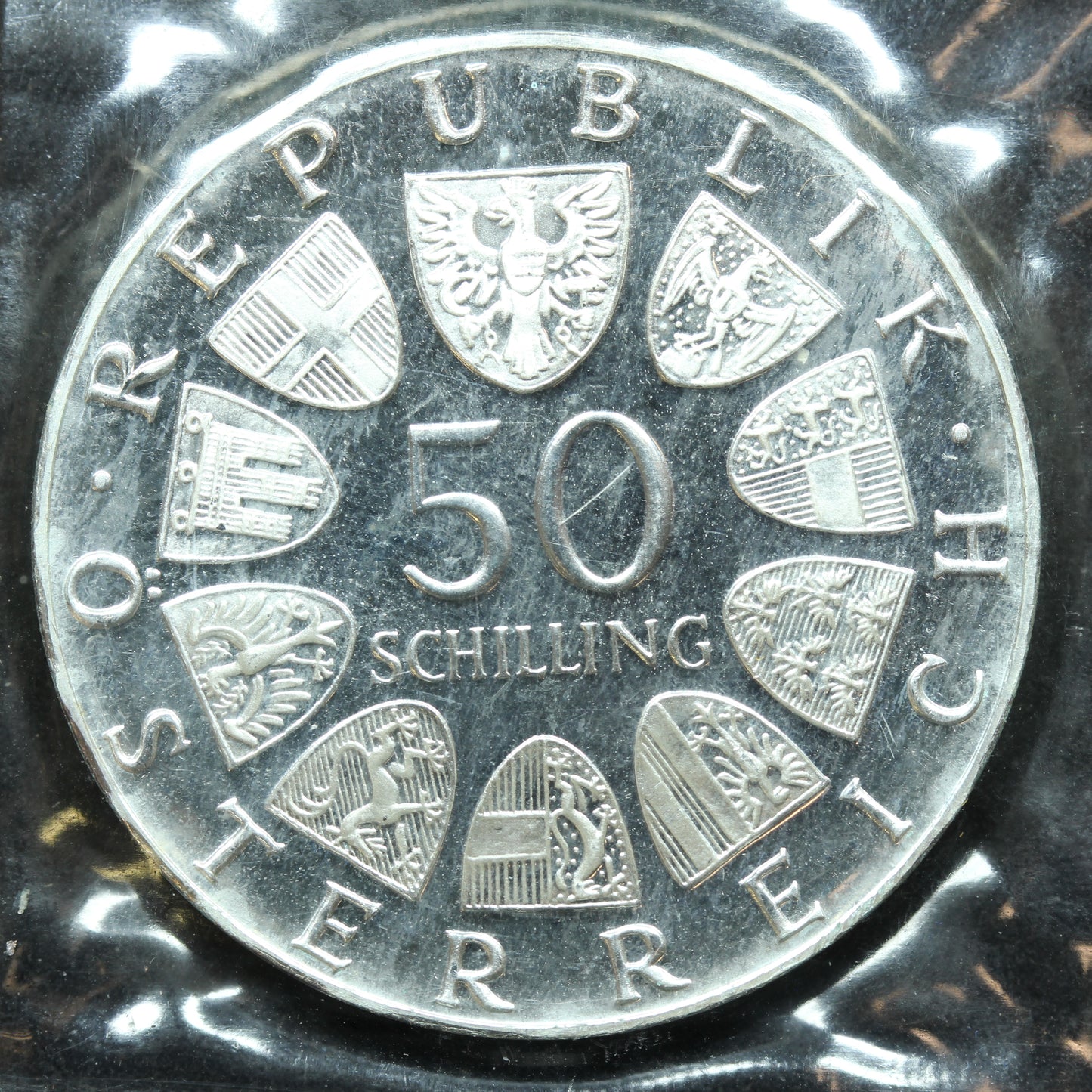 1974 Austria Proof Silver 50 Shilling - International Garden Show - In Plastic