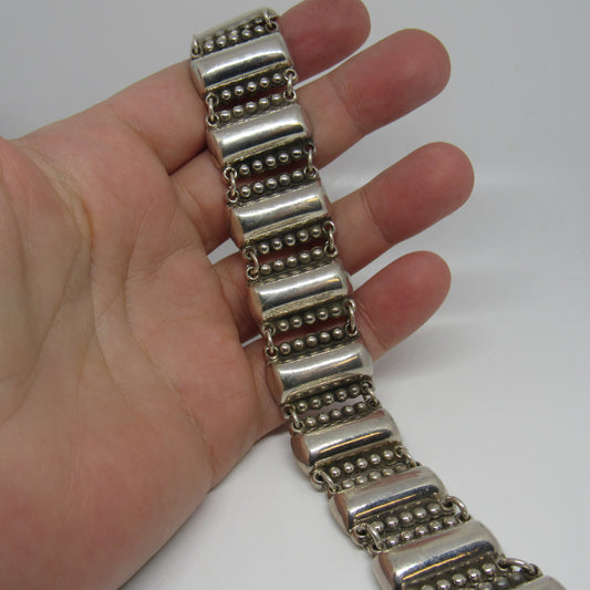 Vintage Sterling Silver 925 Mexico C-11 Rectangle Beaded Links - 8 inch