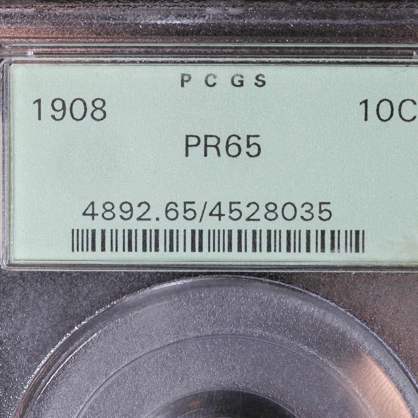 1908 Barber Dime 10c 90% Silver Proof - PCGS PR 65 - Old Green Label!