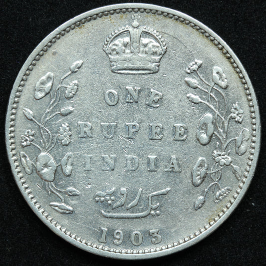 1903 India-British Silver 1 Rupee Coin - Edward VII - KM #508