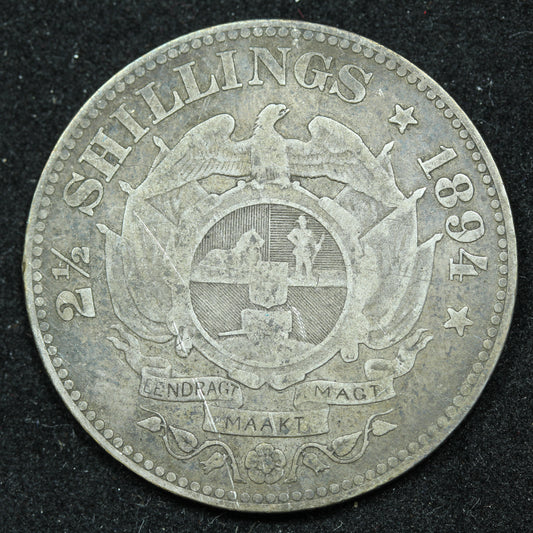 1894 South Africa 2 1/2 Two and a Half Shillings Silver Coin - KM# 7