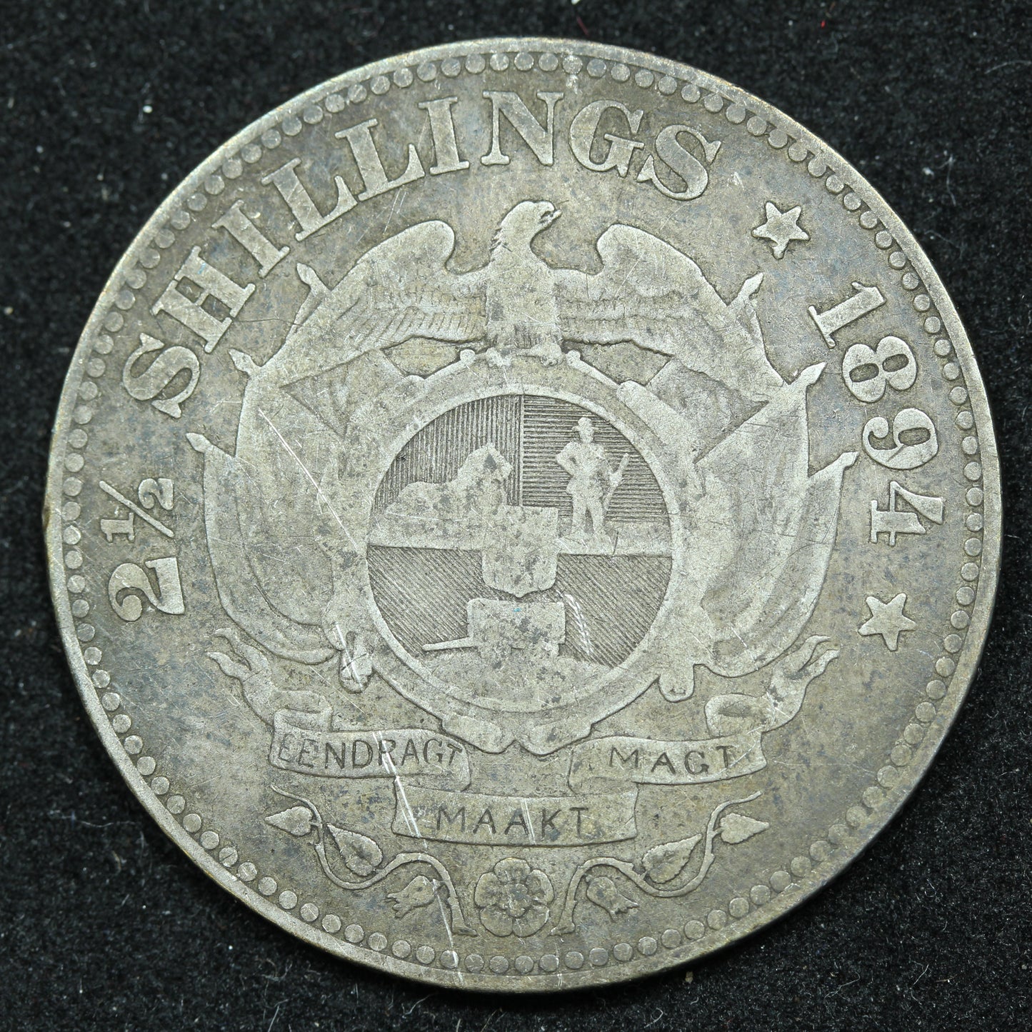1894 South Africa 2 1/2 Two and a Half Shillings Silver Coin - KM# 7