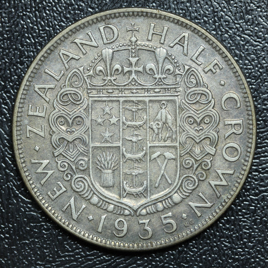 1935 New Zealand NZ Half Crown Silver Coin - KM# 5