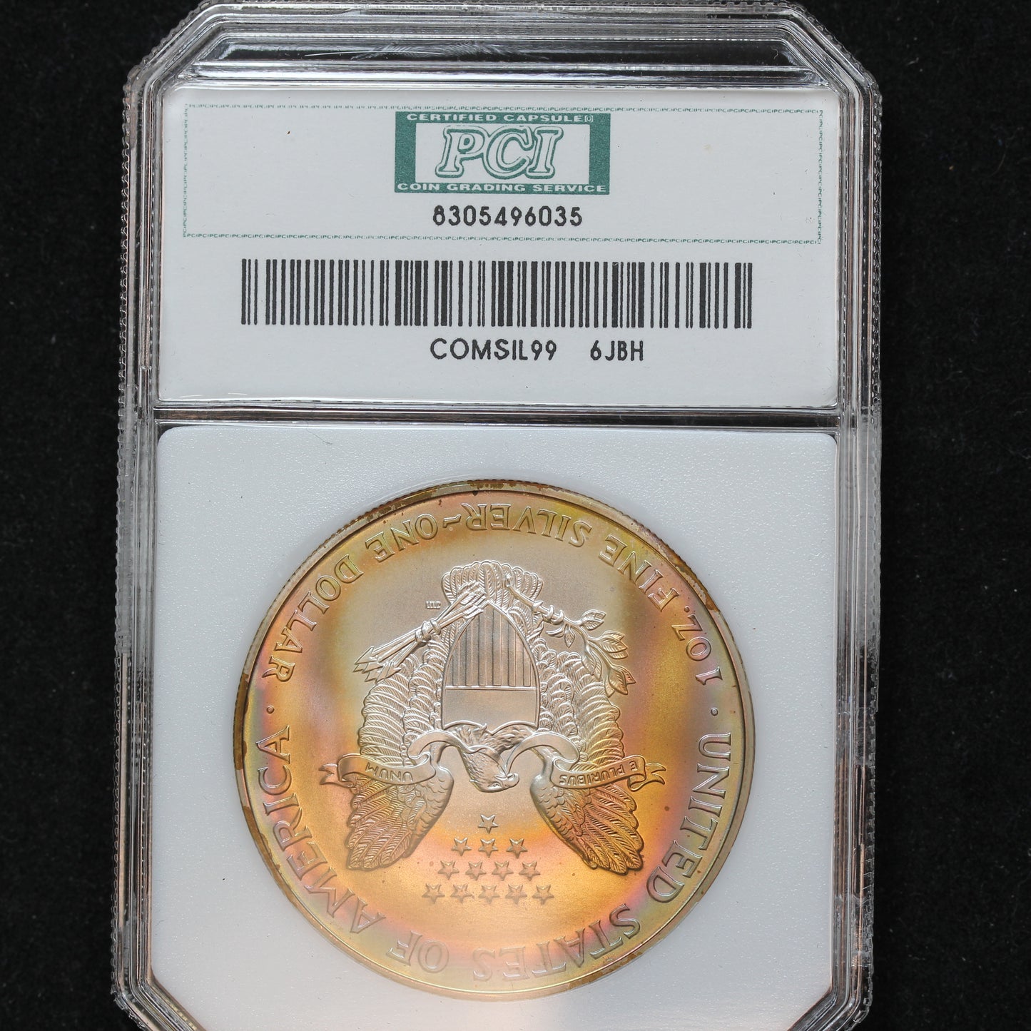 1999 American Silver Eagle Great Rainbow Toning PCI Holder
