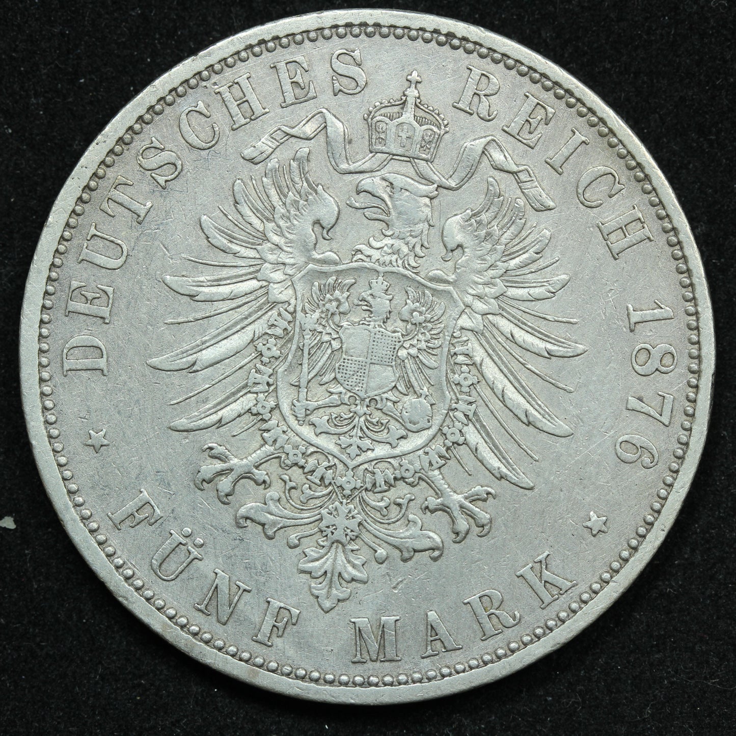1876 C German States PRUSSIA 5 Funf Mark Silver Coin - KM# 503