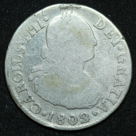 1802 2 Reales IJ Lima Peru Silver Coin - KM# 95