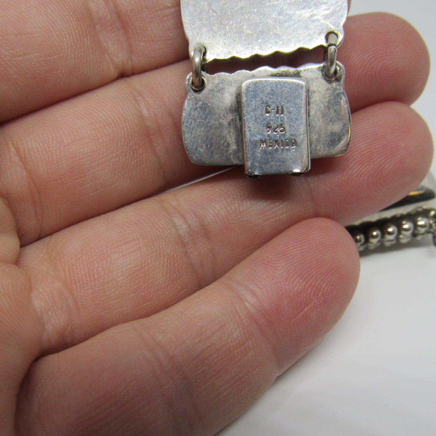 Vintage Sterling Silver 925 Mexico C-11 Rectangle Beaded Links - 8 inch