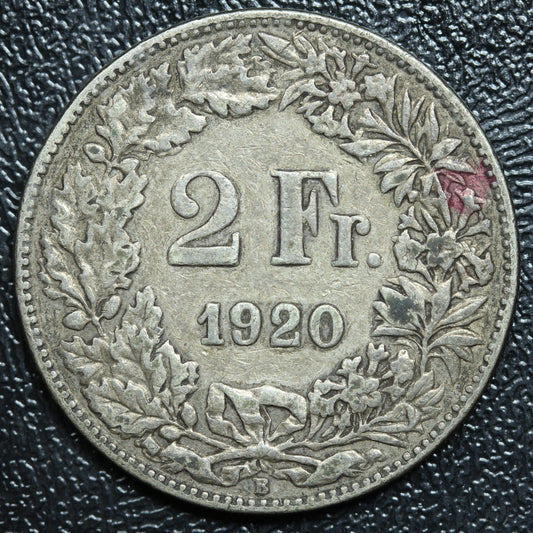 1920 B Switzerland 2 FRANC Silver KM#21