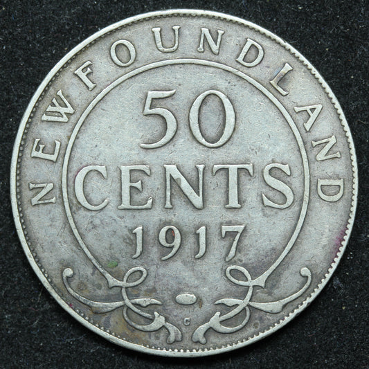 1917 Newfoundland 50 Cents Silver Coin - George V - KM #12