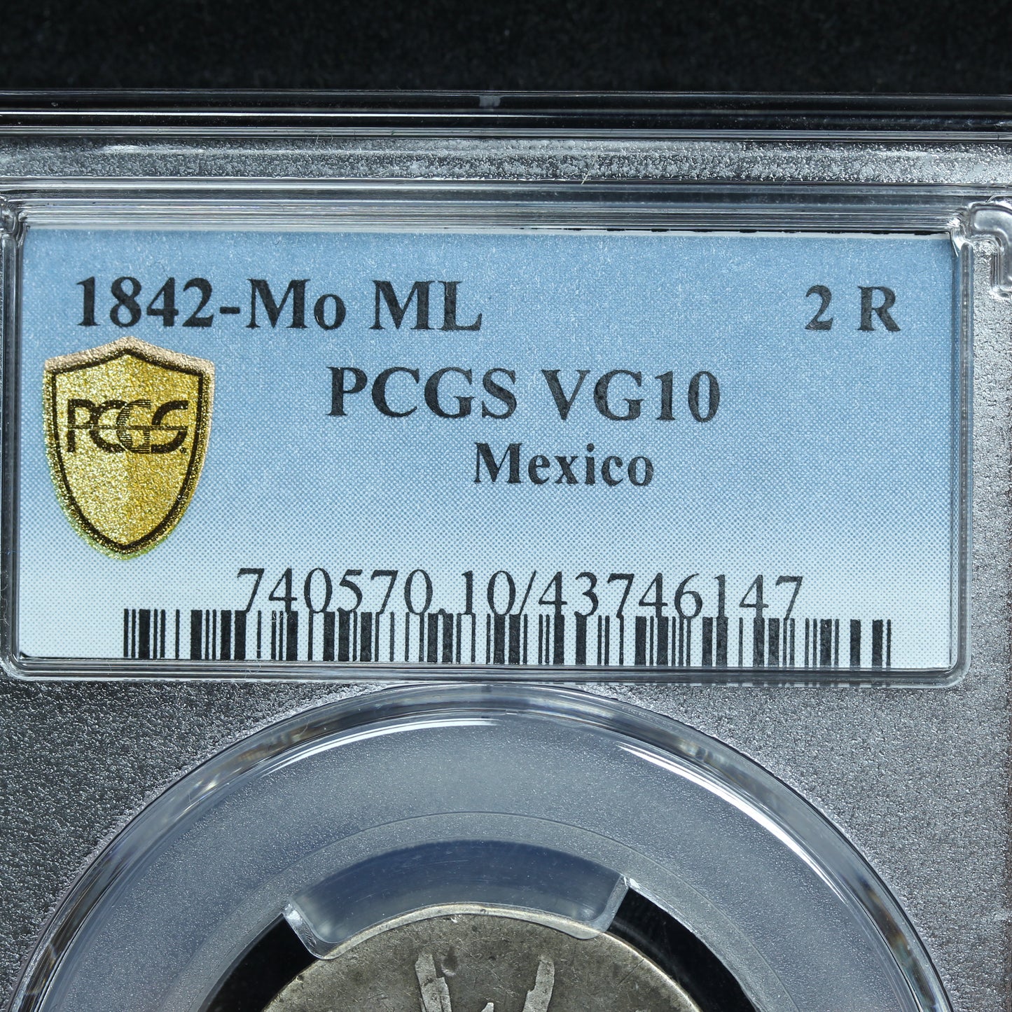 1842 Mo ML 2 Reale Mexico PCGS Certified VG10 Super Rare