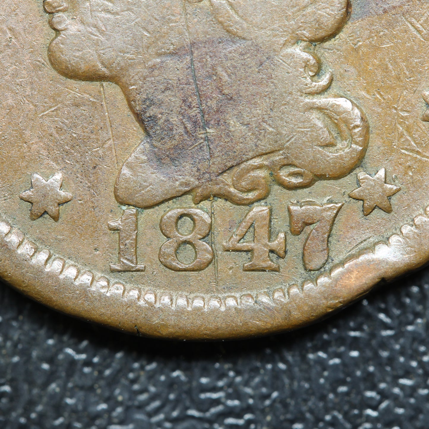 1847/47 Braided Hair US Large Cent 1C Penny 7 Over Small 7
