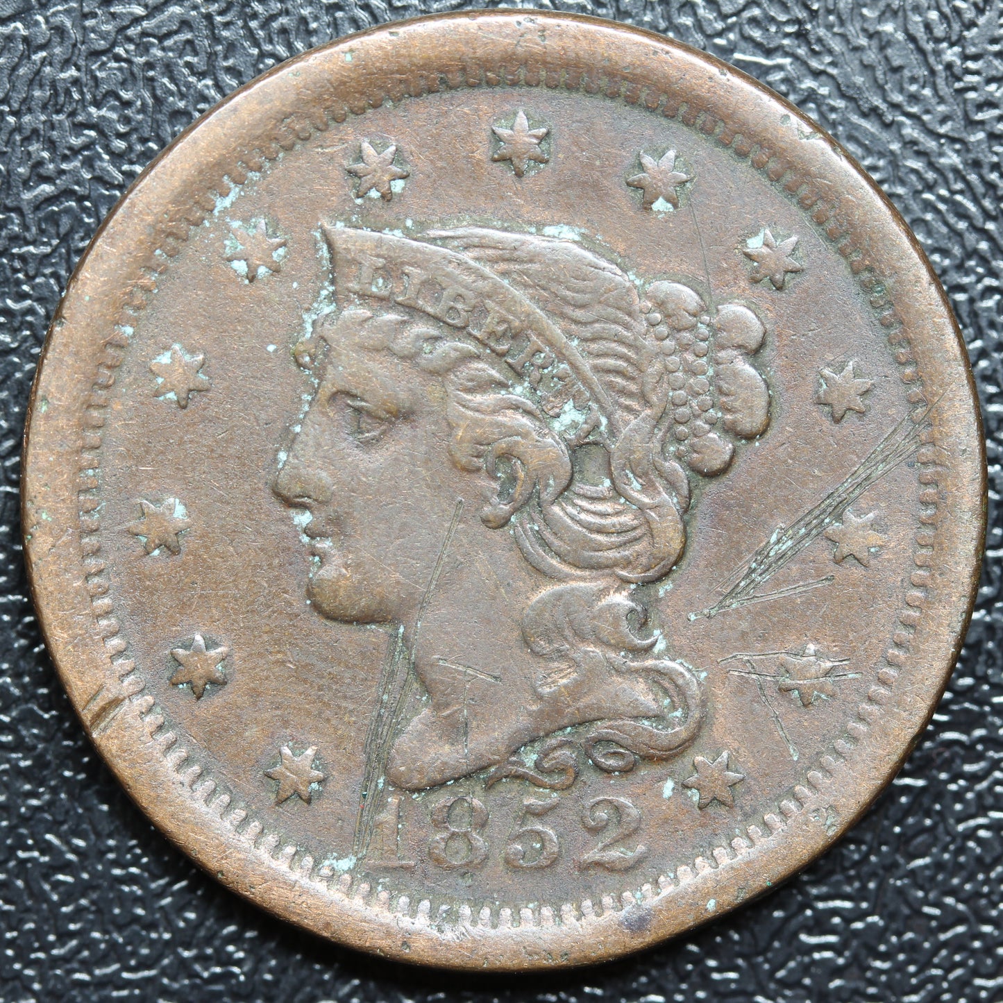 1852 Braided Hair Large Cent 1C Penny