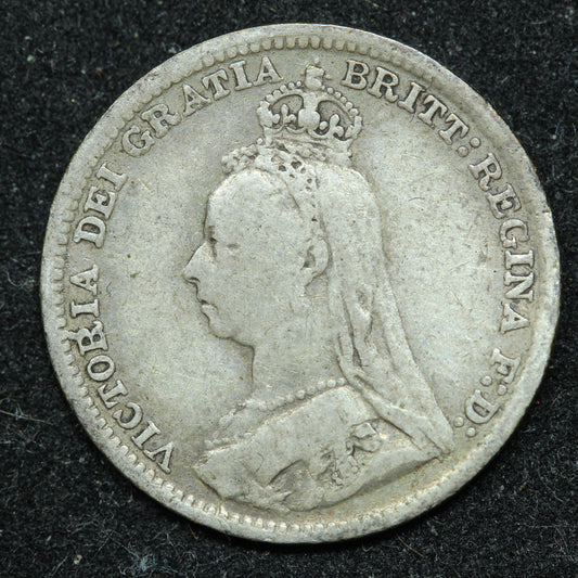 1891 Great Britain 3 Pence Threepence .925 Fine Silver KM#758