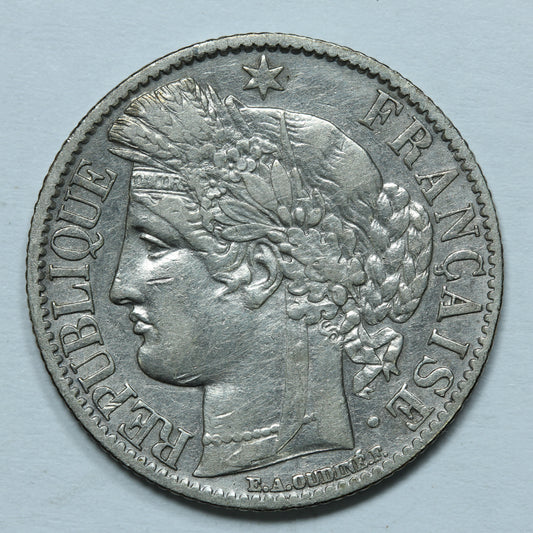 1872 1 Franc France Third Republic Silver Coin - KM# 822.1