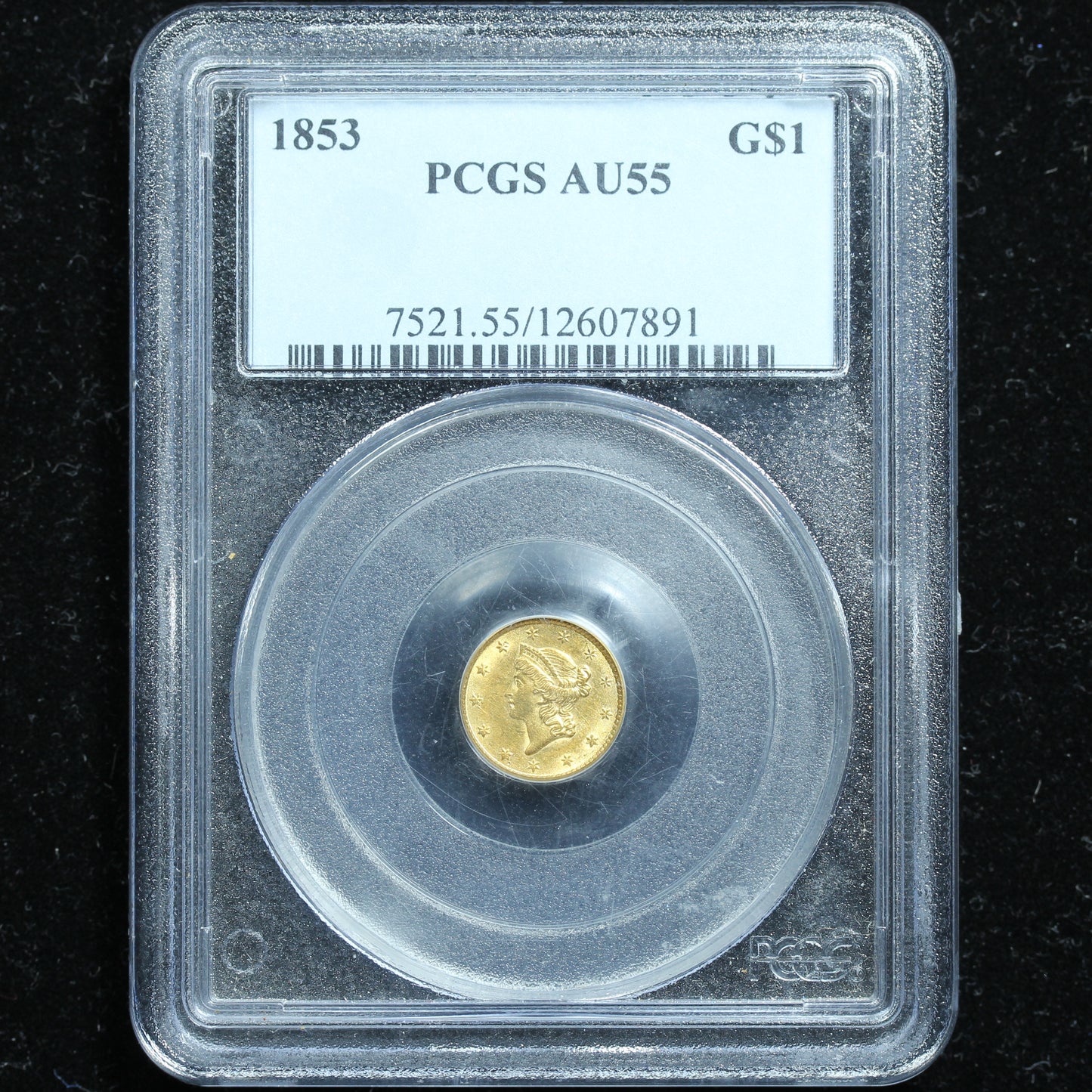 1853 US Gold $1 Dollar Liberty Head - PCGS AU55