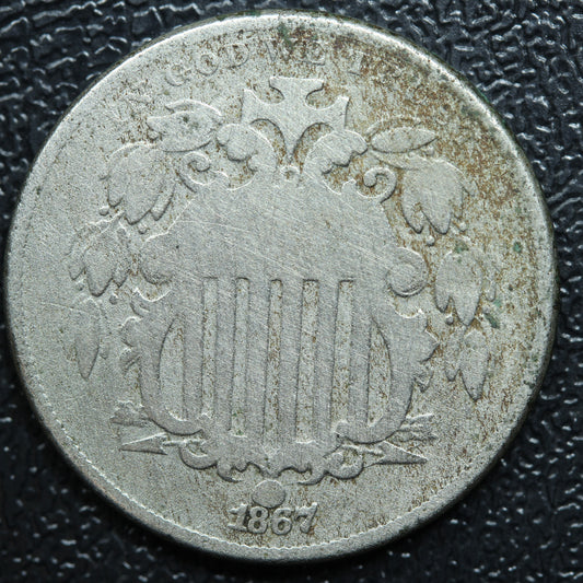 1867 Shield Nickel 5 Cents 5c Five Cents Without Rays