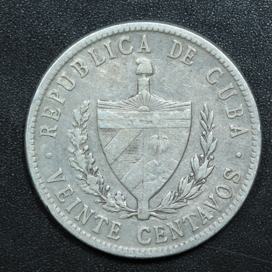 1948 Cuba 20 Veinte Centavos Silver Coin (.900 Fine) KM# 13