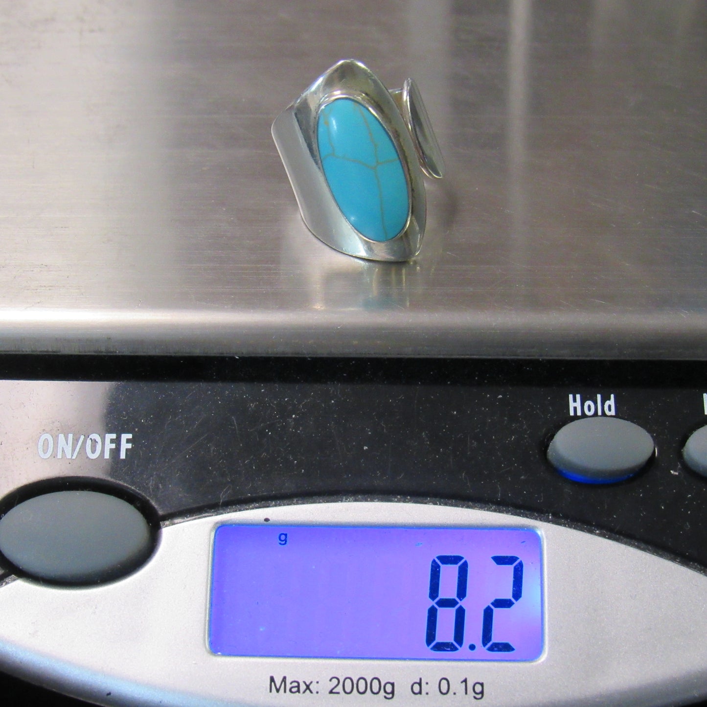 Vintage Sterling Silver HOB Mexico Turquoise Bypass Ring - Sz 6