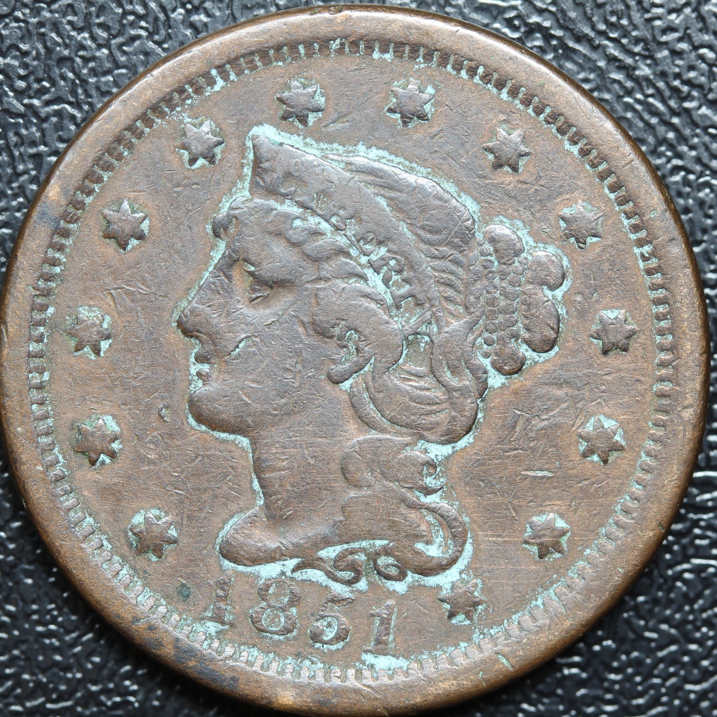 1851 Braided Hair Large Cent 1C Penny