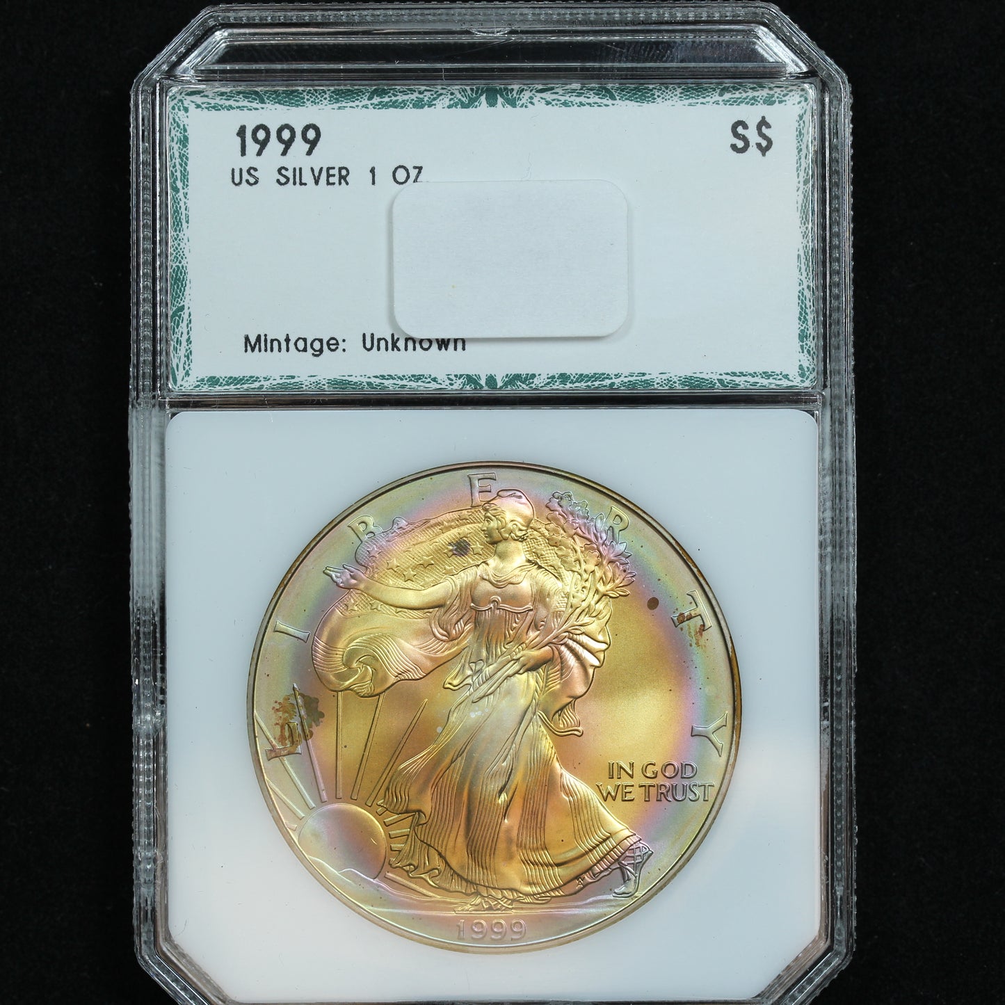 1999 American Silver Eagle Great Rainbow Toning PCI Holder
