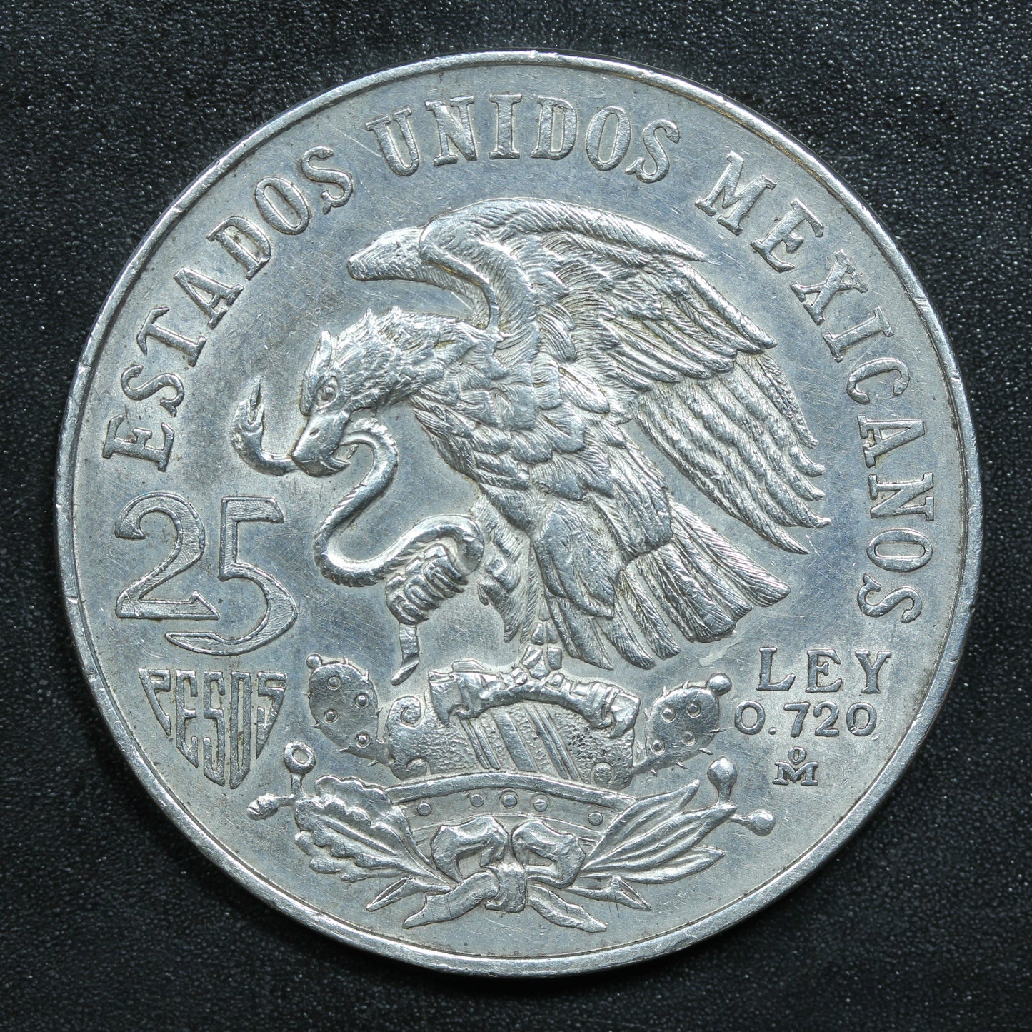 1968 Mexico 25 Peso Olympic Games Silver Coin (.720 Purity, .5208 oz ASW)